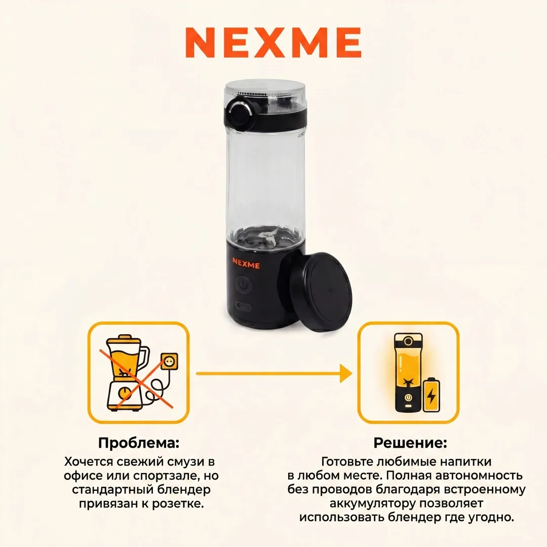 Блендер портативный Nexme PB-102BL Черный