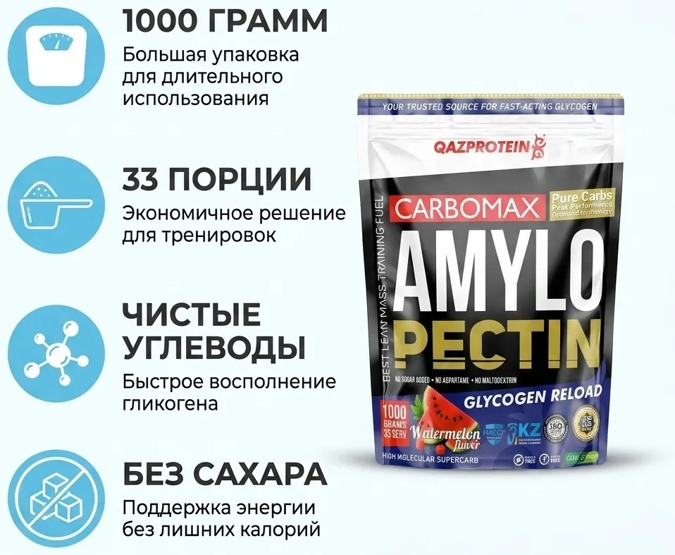 Гейнер Qazprotein Amylopectin Арбуз 1000г (9896)