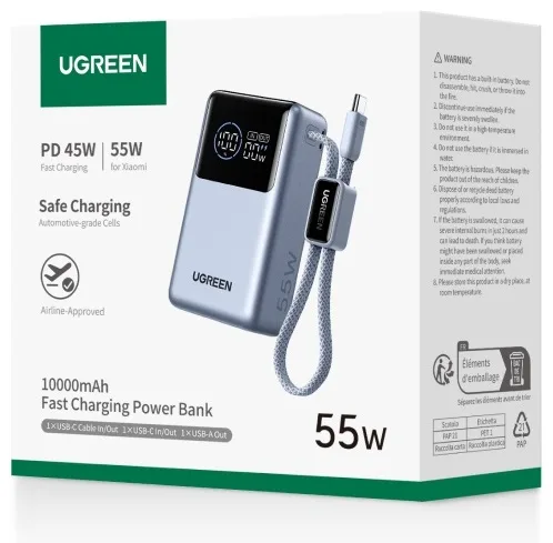 Внешний аккумулятор UGREEN PB727 10000 мАч голубой