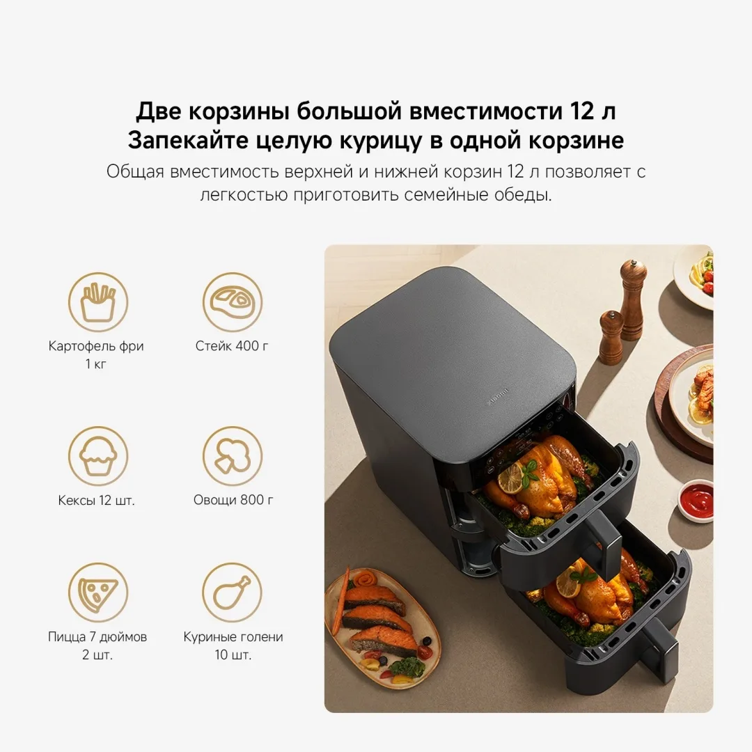 Аэрогриль Xiaomi Air Fryer Dual Zone 12L Черный