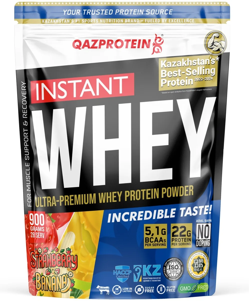 Протеин Qazprotein Instant WHEY 900г Клубника-банан (4034)