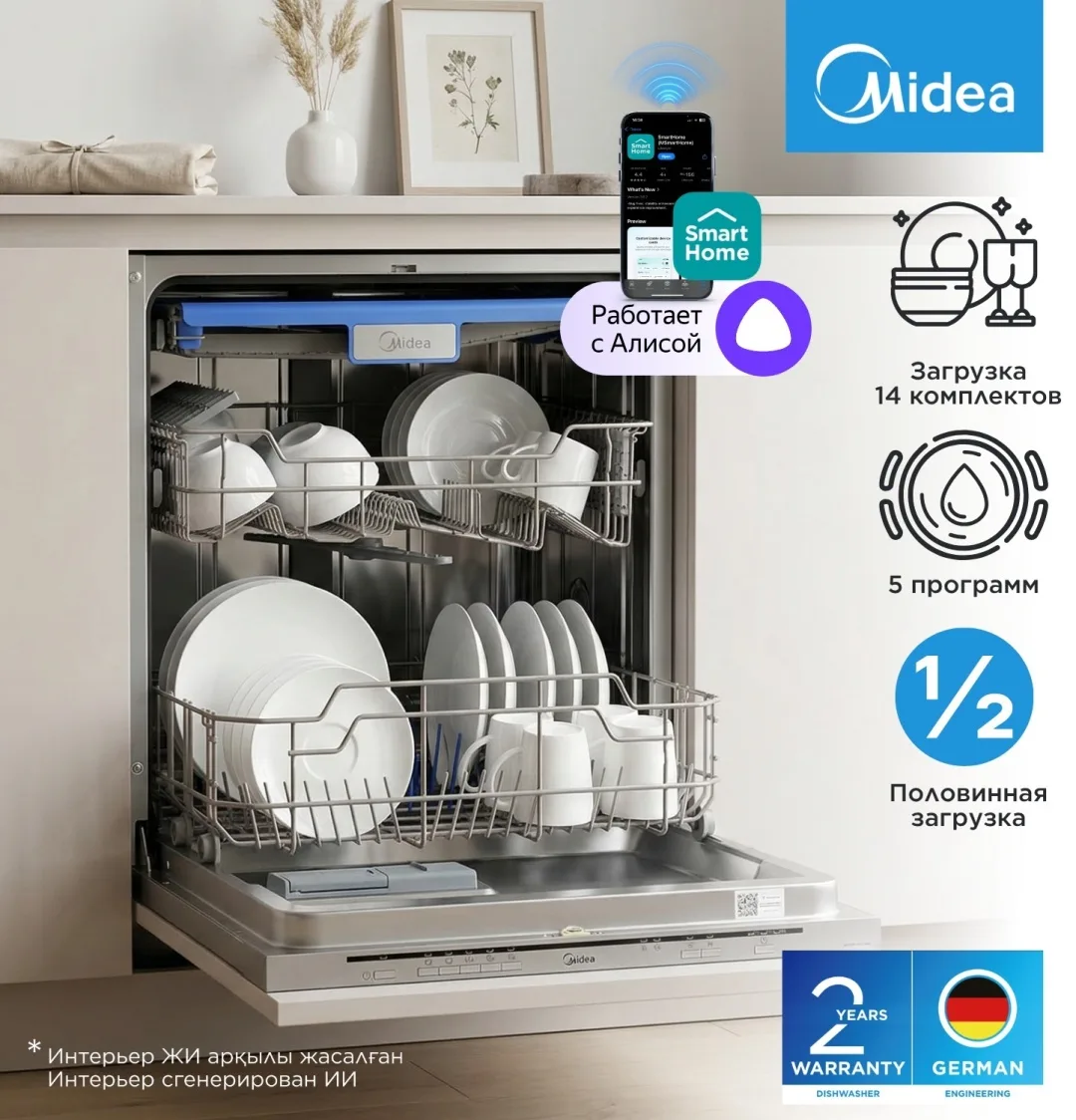 Посудомоечная машина Midea MDWB-6015BB серебристый