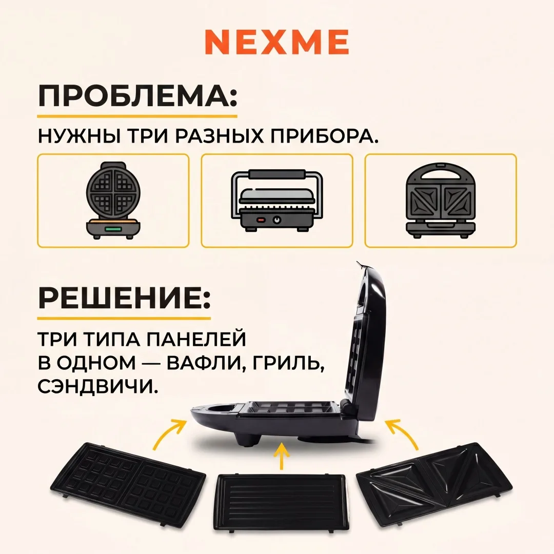 Вафельница NEXME NSM206 3 пл. Черный
