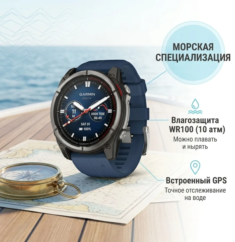 Смарт-часы Garmin QUATIX 8 51 мм серебристый-синий (02905-91)