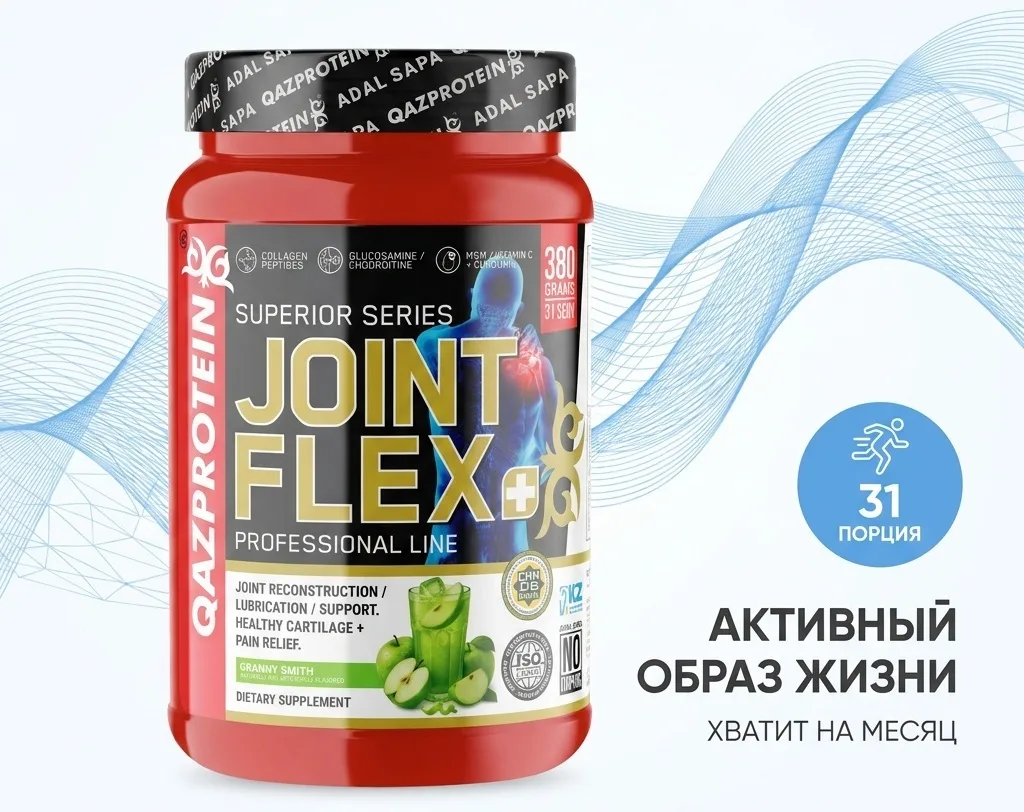 Препарат для укрепления связок и суставов Qazprotein Joint Flex+ Зеленое яблоко 380г (3938)