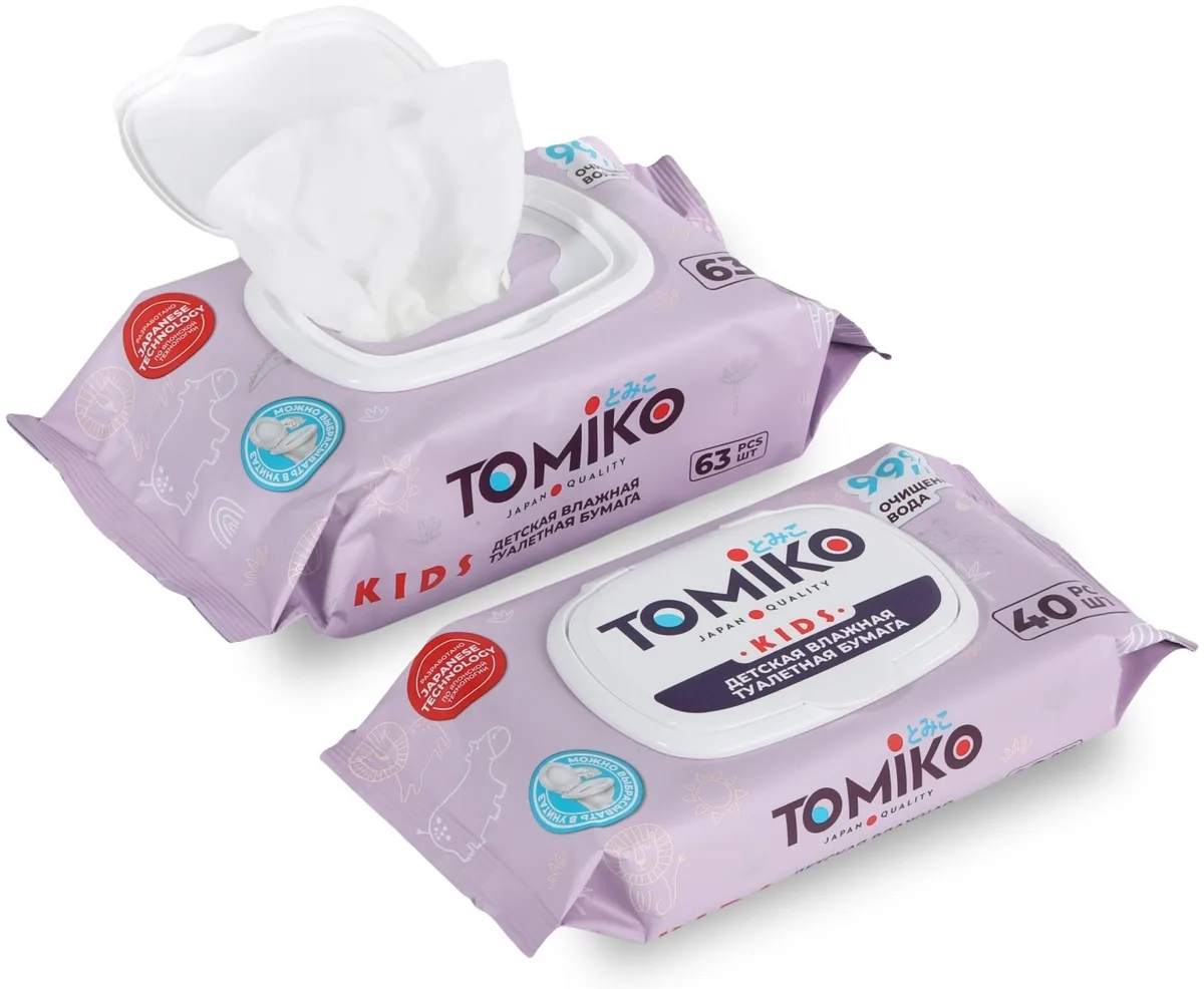 Детская влажная туалетная бумага TOMIKO 40 шт в уп.