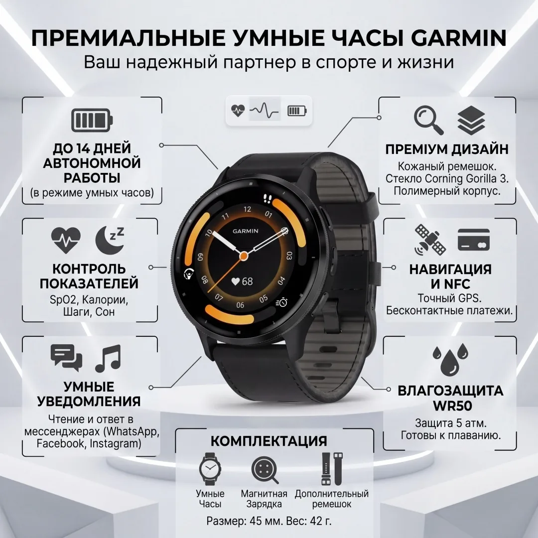 Смарт-часы Garmin VENU 3 45 мм черный (02784-52)