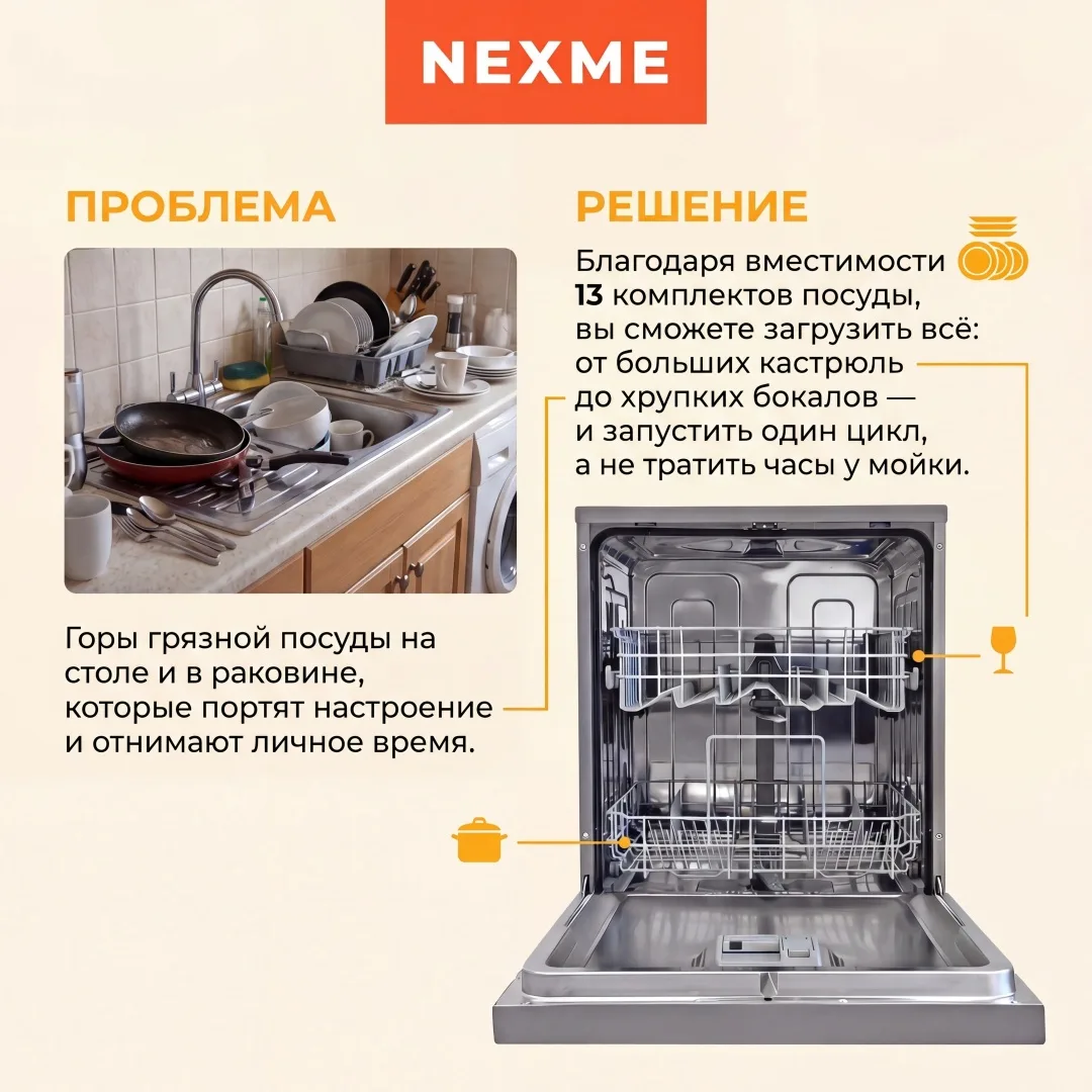 Посудомоечная машина NEXME DW13D02S Серый