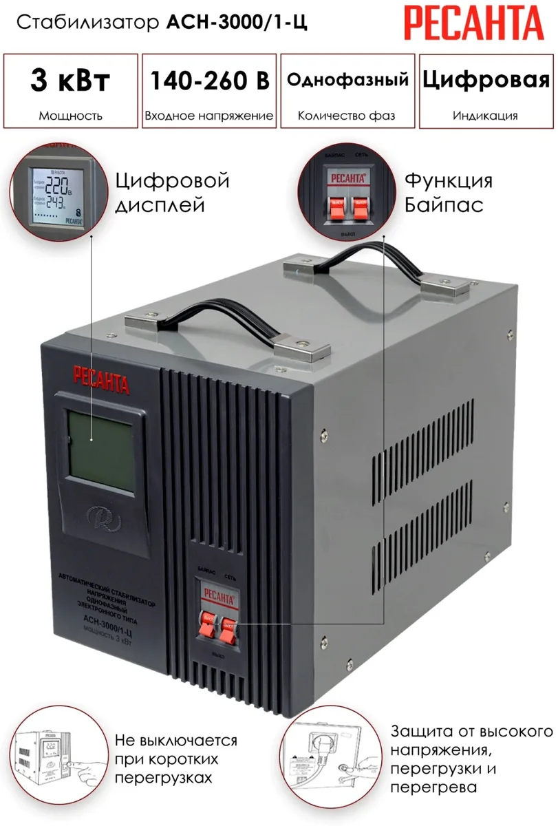 Стабилизатор Ресанта АСН- 3 000/1-Ц
