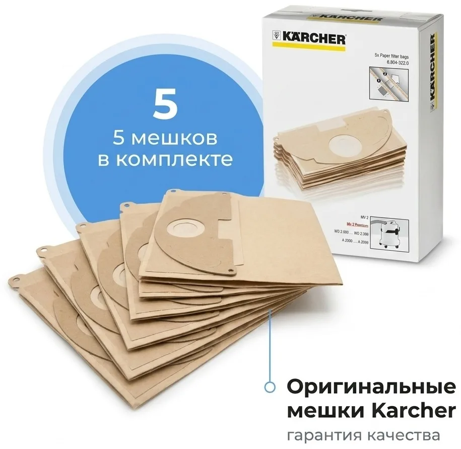 Бумажный фильтр-мешок Karcher WD 2, MV 2 (5 шт)