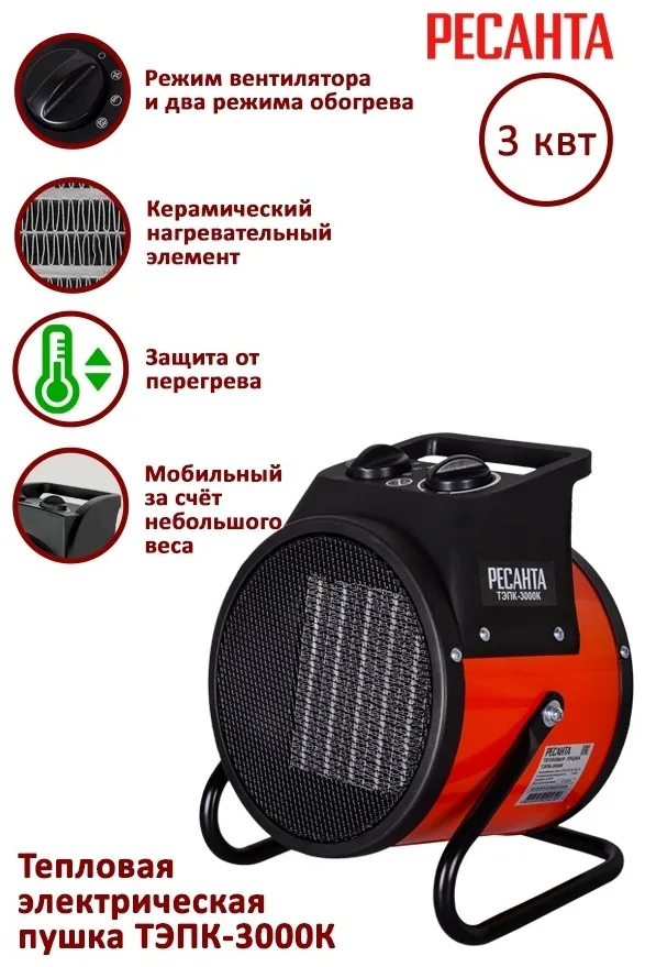 Тепловая электрическая пушка Ресанта ТЭПК-3000К, 3 кВт