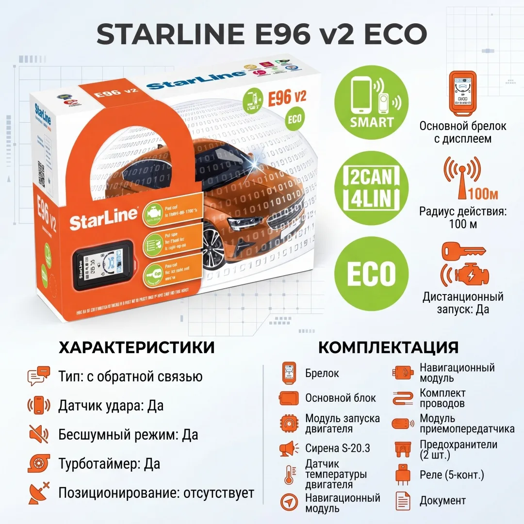 Автосигнализация StarLine E96 v2 BT ECO 2CAN-4LIN