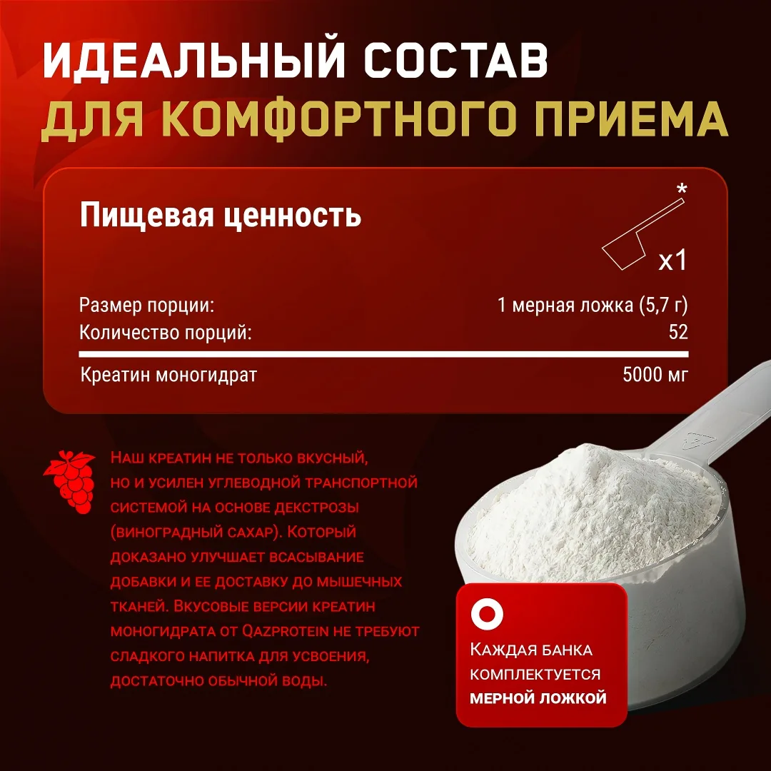 Креатин Qazprotein Micronized Creatine 300 гр Фруктовый пунш (2057)