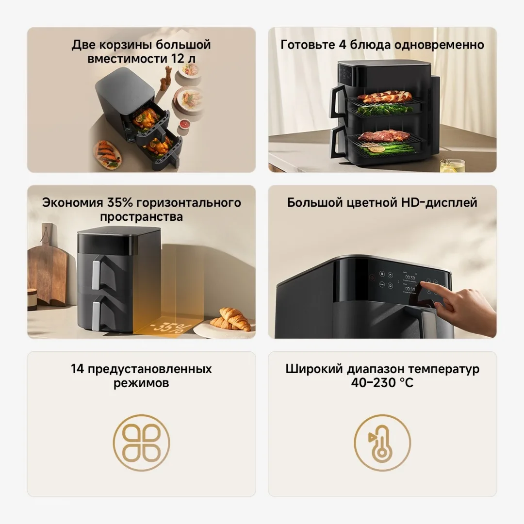 Аэрогриль Xiaomi Air Fryer Dual Zone 12L Черный