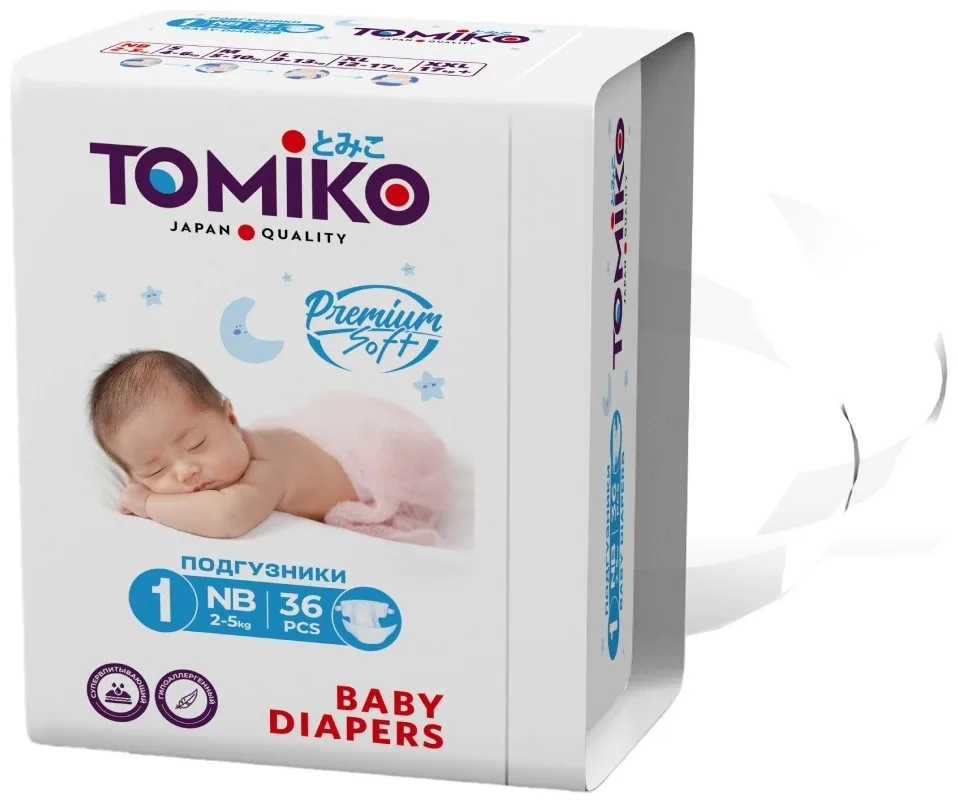 Подгузники-трусики TOMIKO Premium Soft NB 36 шт (2-5 кг)