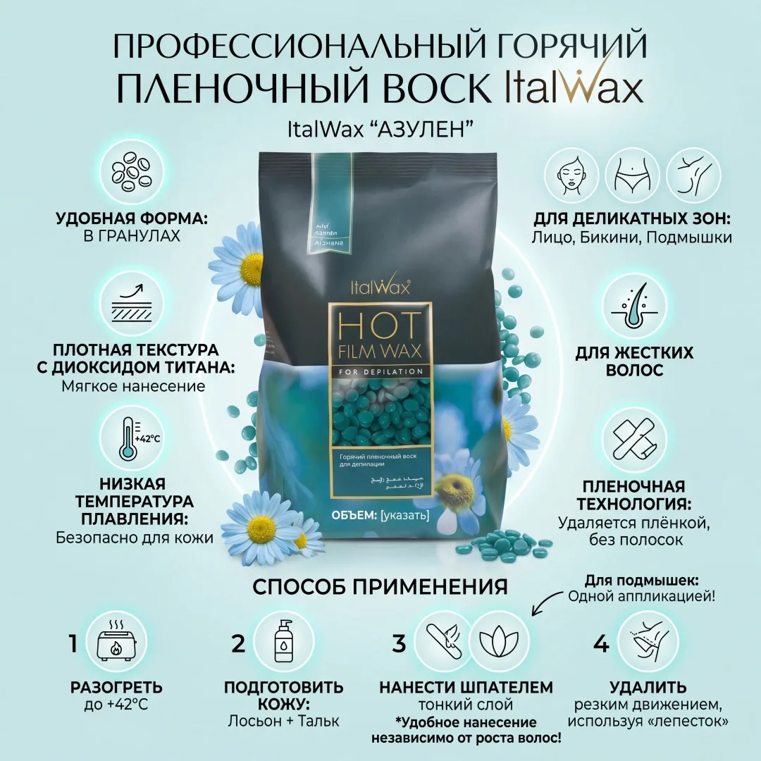 Воск Italwax Азулен гранулы 500 гр
