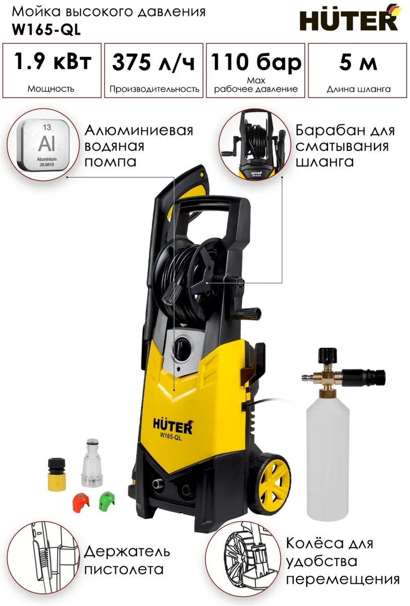 Мойка высокого давления Huter W165-QL