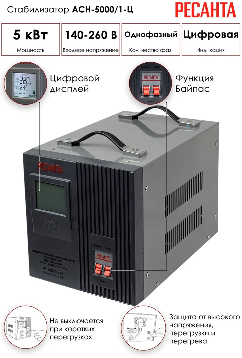 Стабилизатор Ресанта АСН- 5000/1-Ц