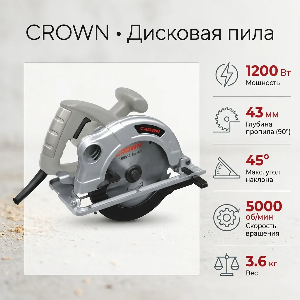 Пила дисковая CROWN CT15074-185