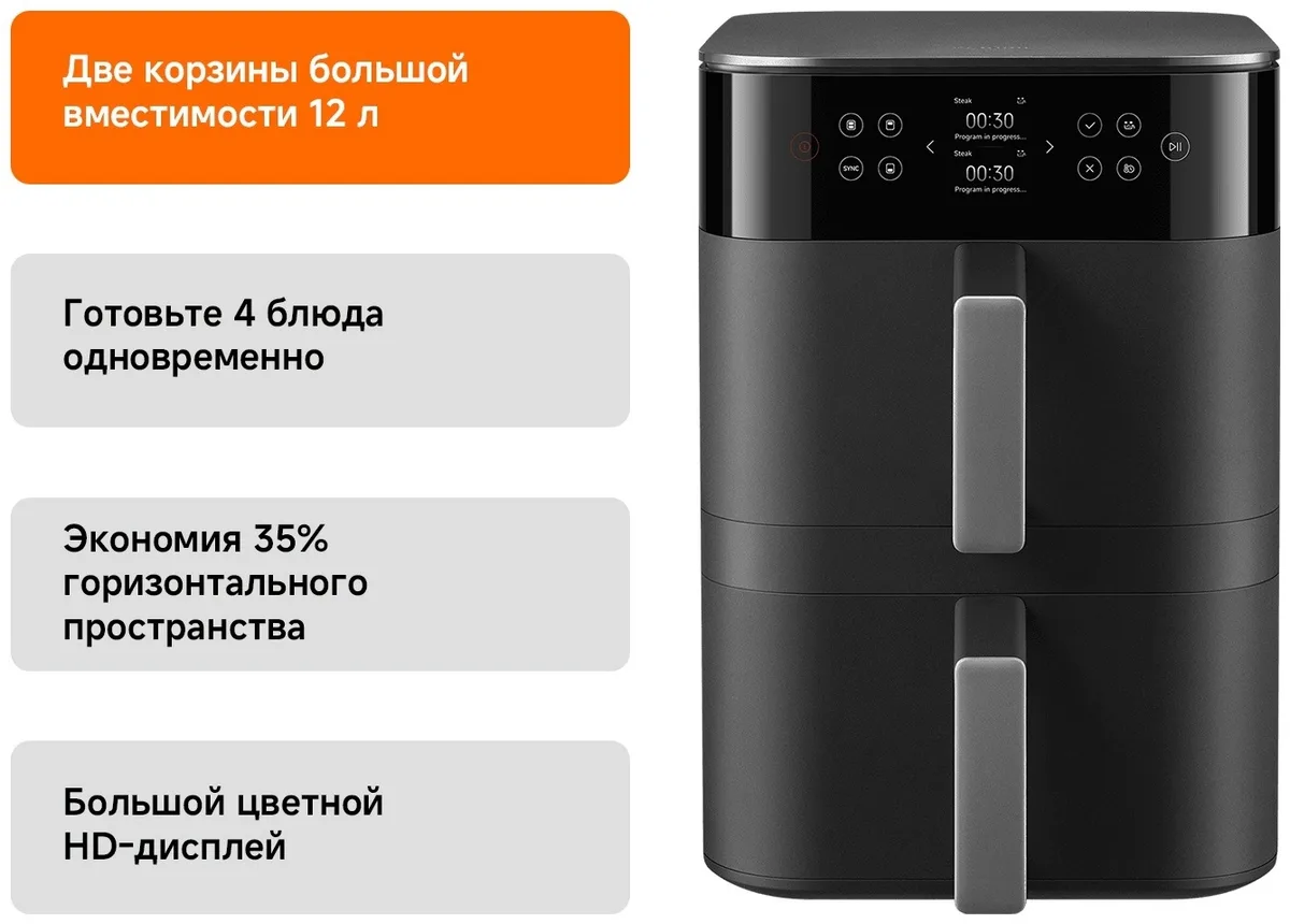 Аэрогриль Xiaomi Air Fryer Dual Zone 12L Черный