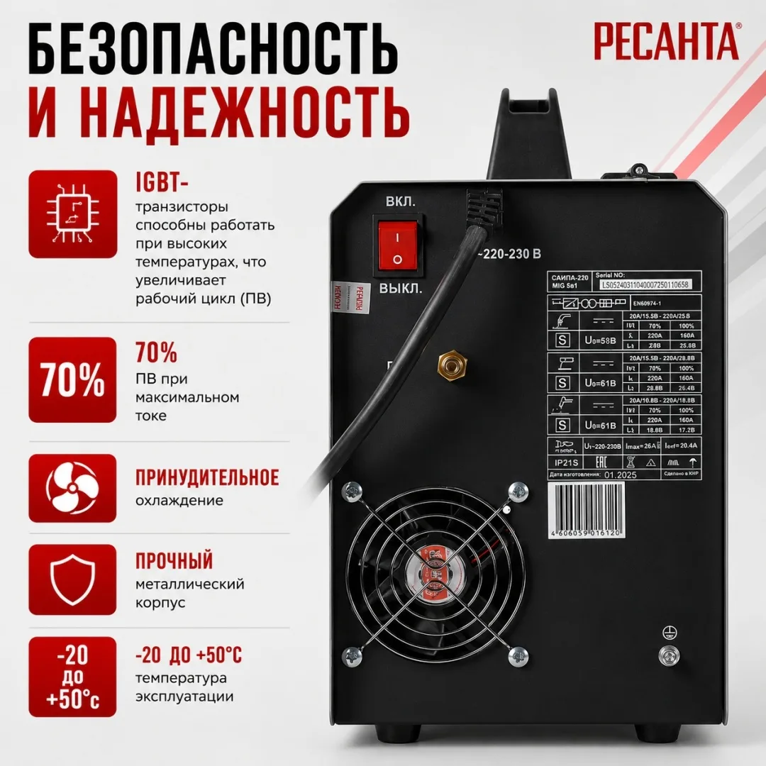 Сварочный полуавтомат Ресанта САИПА-220 MIG 6в1