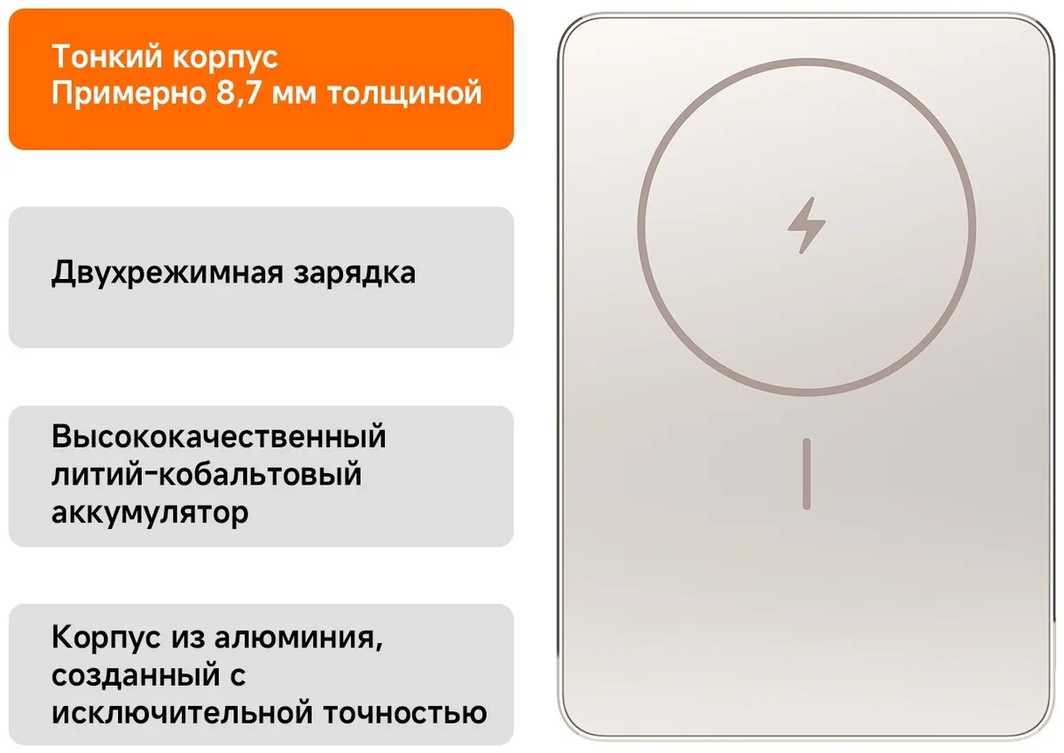 Аккумулятор Xiaomi Super Slim Magnetic Power Bank 5000 Gold