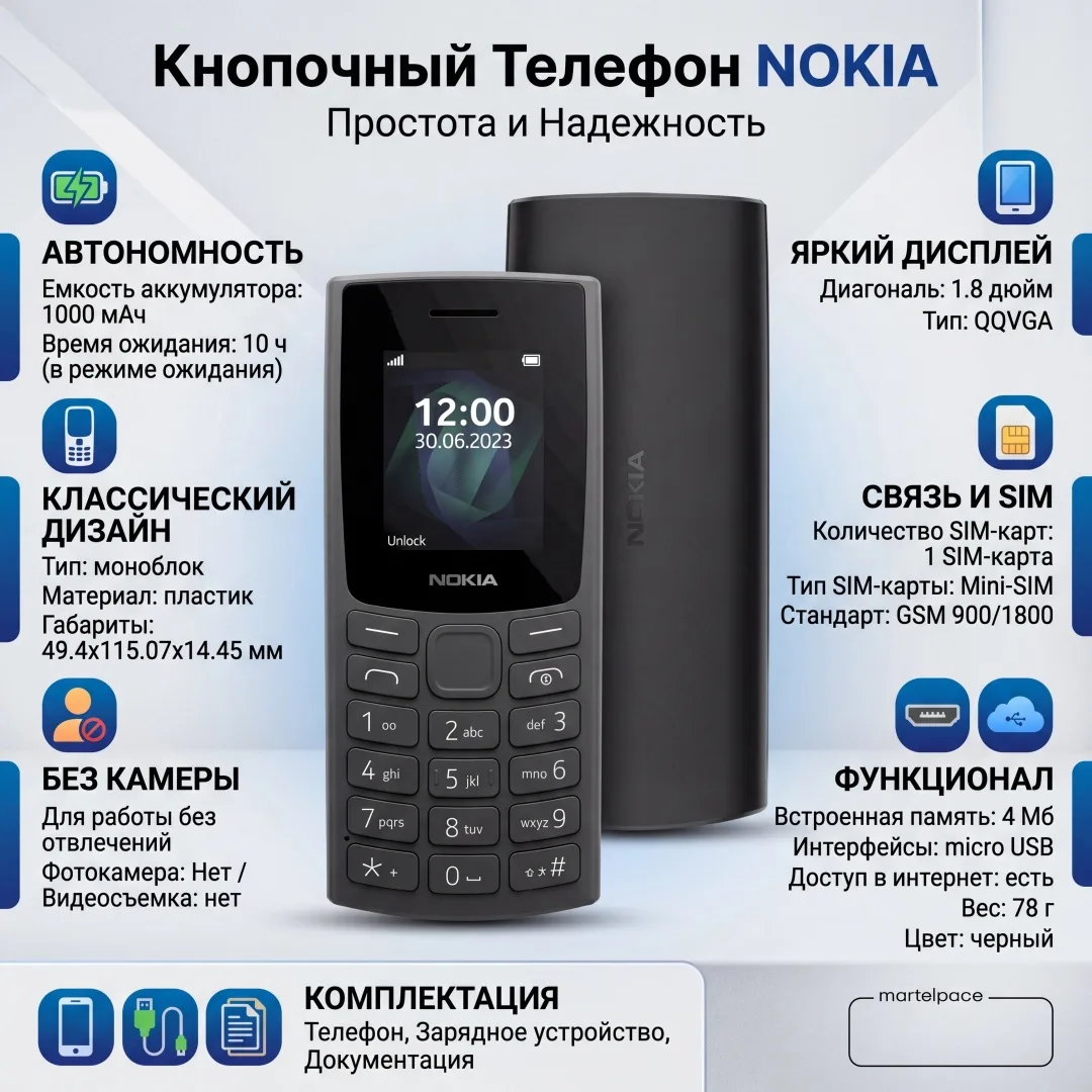 Мобильный телефон NOKIA 105 TA-1569 SS Черный