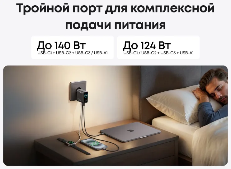 Зарядное устройство Anker Charger (140W, 4-Port, PD 3.1) (A2697GZ1)