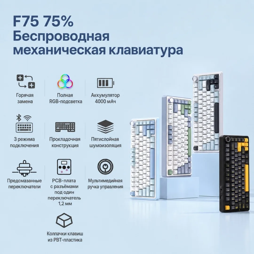 Клавиатура AULA F75-RU Черный (8626)