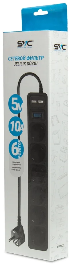 Сетевой фильтр SVC ZC6S-50M-USB 5 м. 220 в