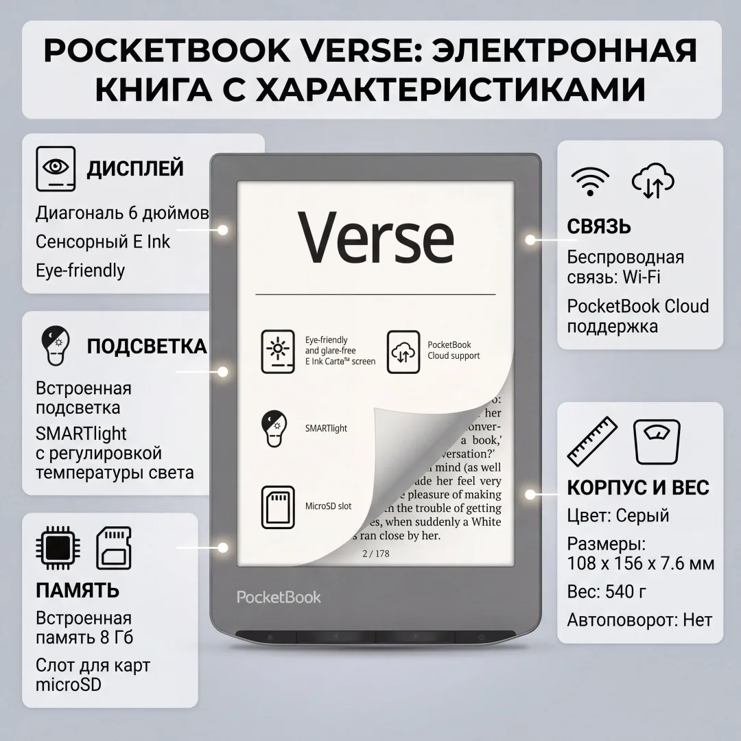 Электронная книга PocketBook PB629-M-CIS серый