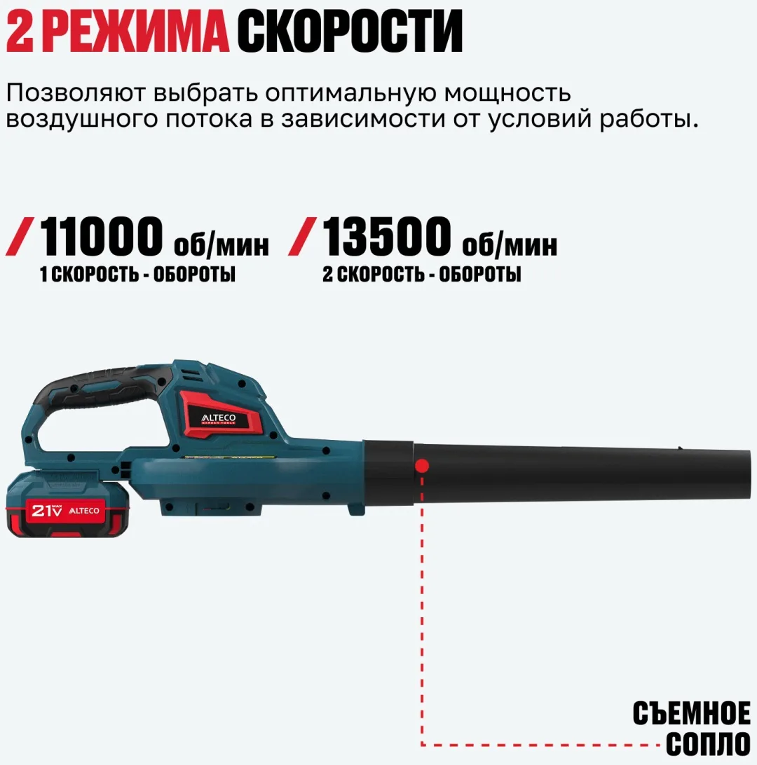 Аккумуляторная воздуходувка ALTECO CB 21-250 (1x4A•h)