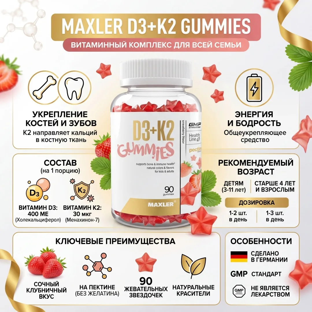 Витамин Maxler D3 K2 Gummies KIDS Strawberry 90шт (1941)