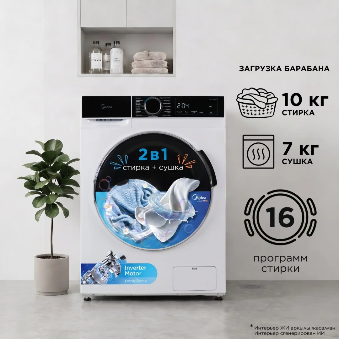 Стиральная машина Midea MFA01D100B/W-KZ белый, черный