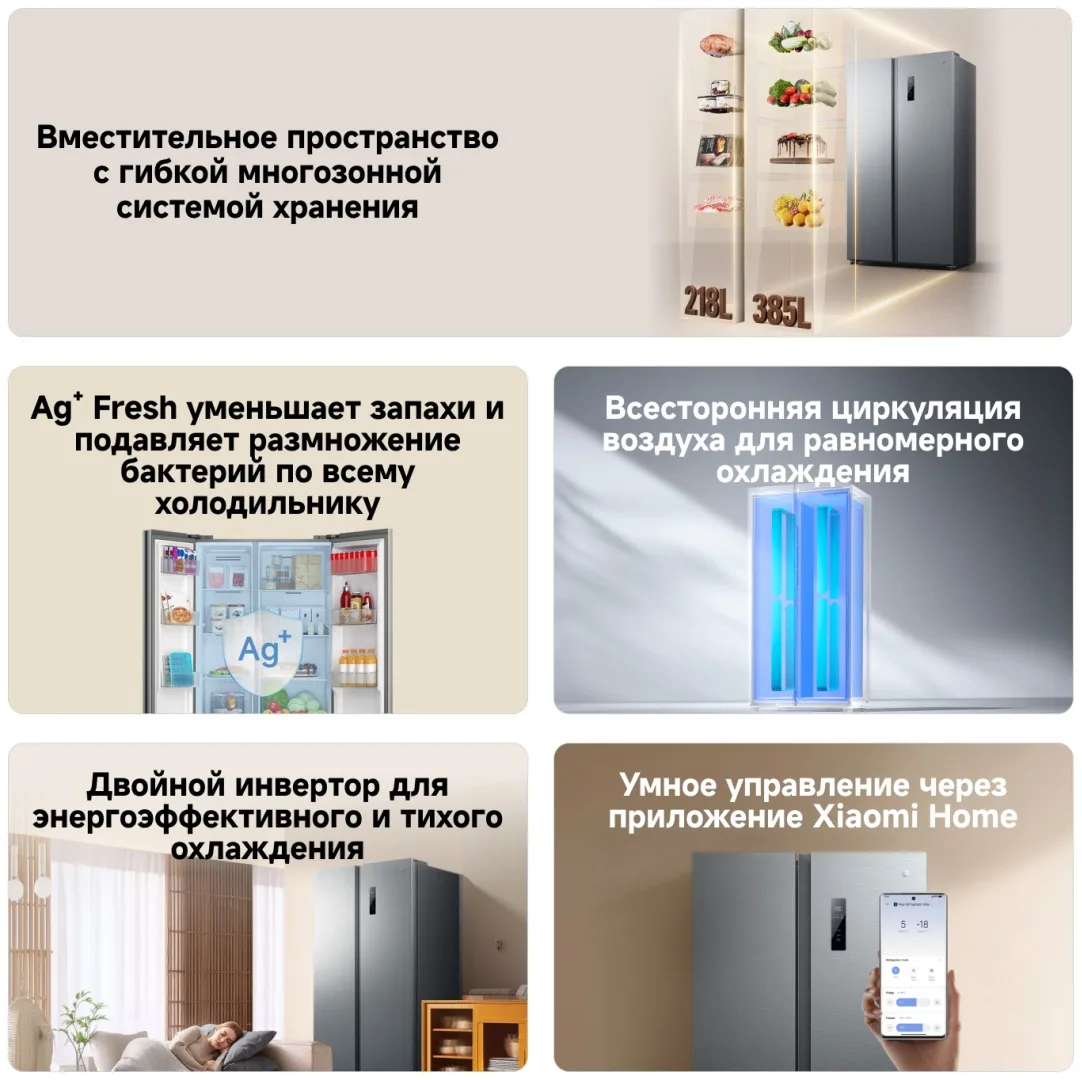 Холодильник Xiaomi Mijia Refrigerator Side-by-Side 603L Темно-Серый
