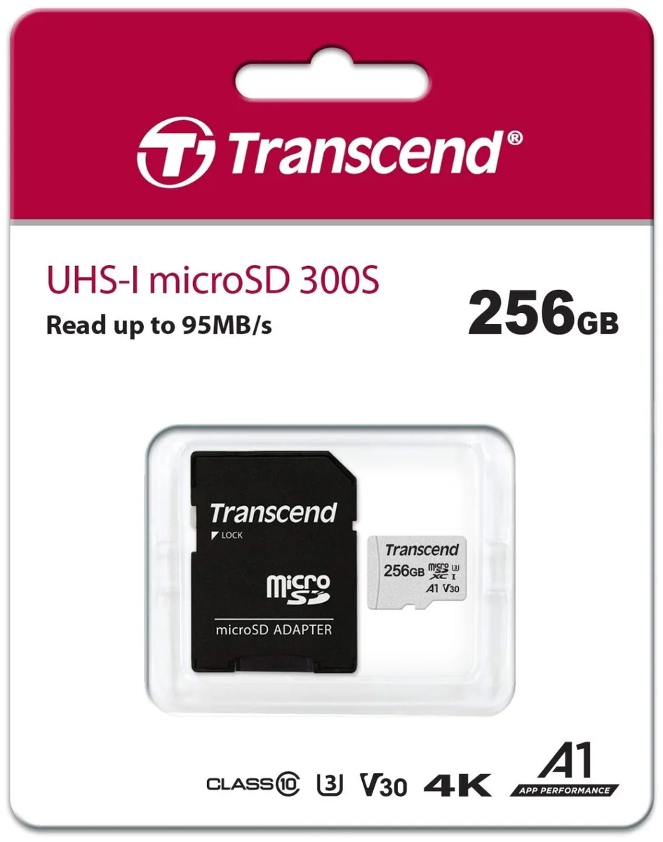 Карта памяти Transcend MicroSD 256GB Class 10 U3 TS256GUSD300S-A
