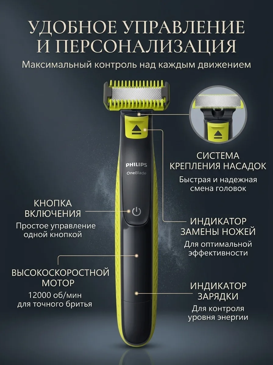 Электробритва Philips OneBlade QP2824/10 Черный/Зеленый